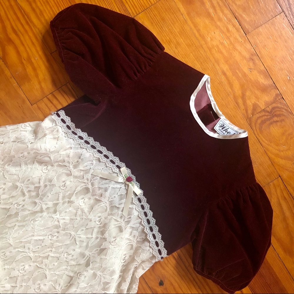 EUC VTG 90s / Y2K Formal Girl’s Velvet & Lace Christmas Holiday Party Dress - Picture 2 of 9